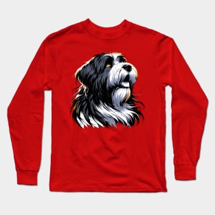 Stunning and Cool Briard Monochrome and Gold Portrait for Father's Day Long Sleeve T-Shirt